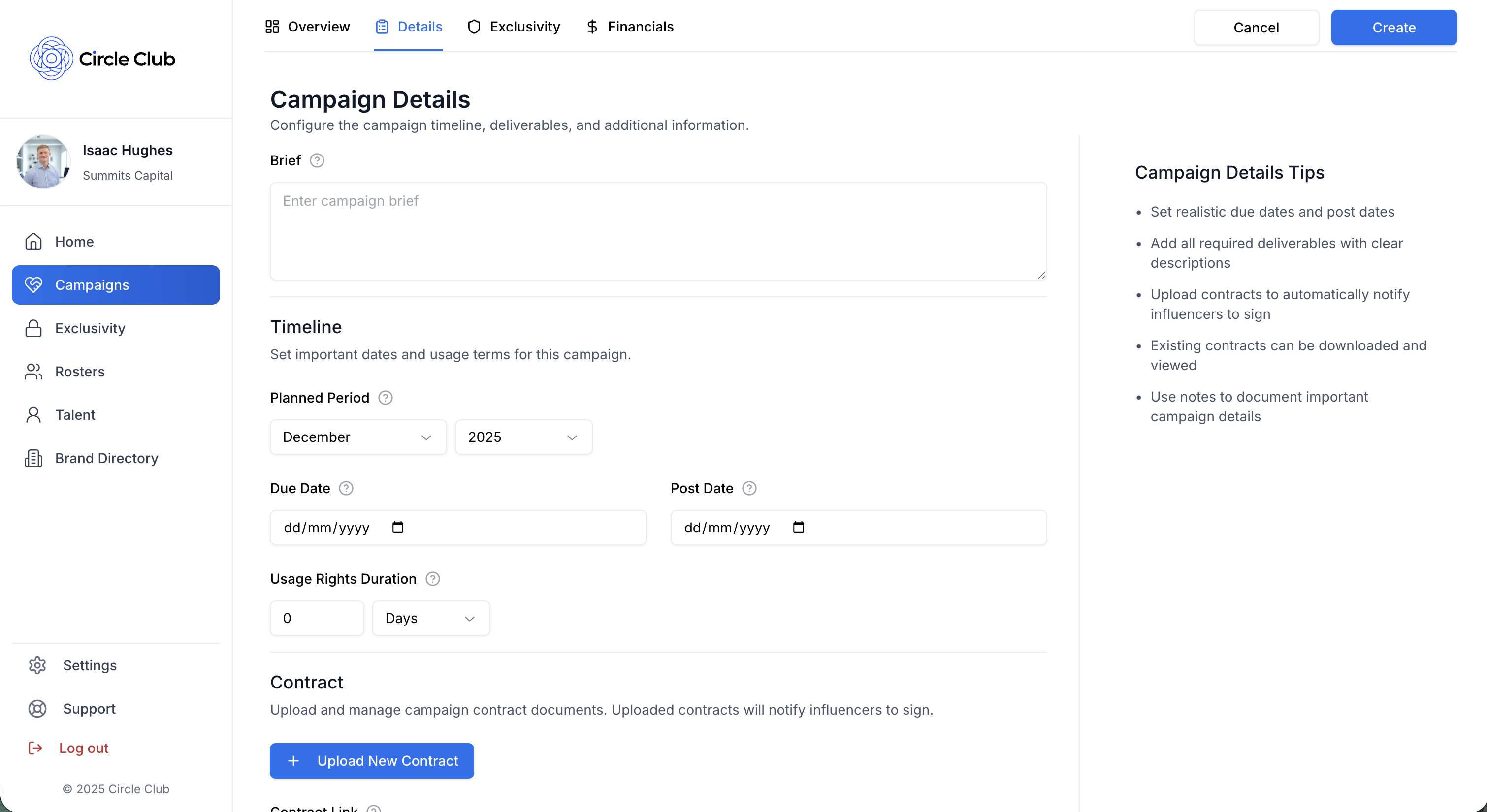 Campaign Creation - Details Tab