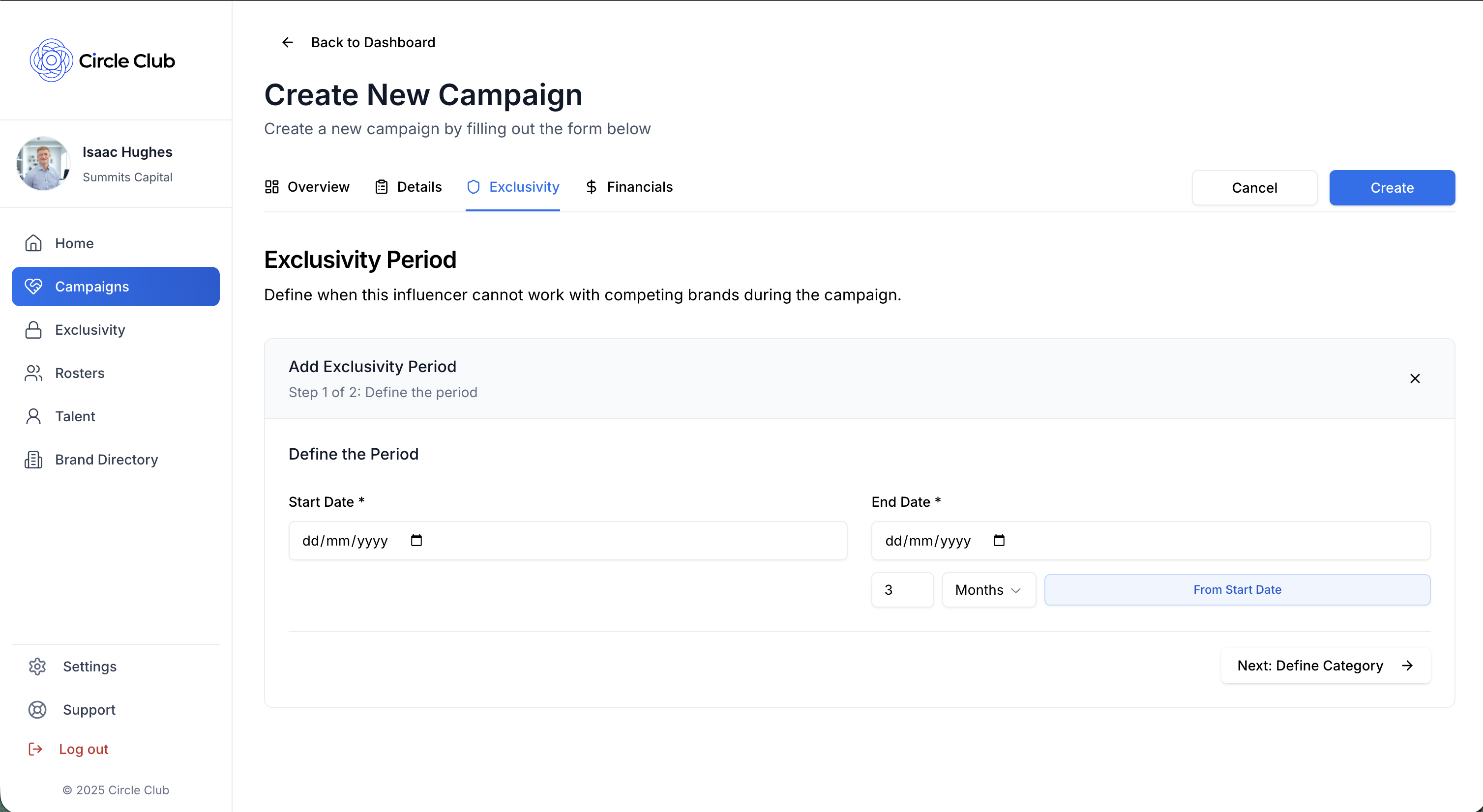 Campaign Creation - Exclusivity Management Tab