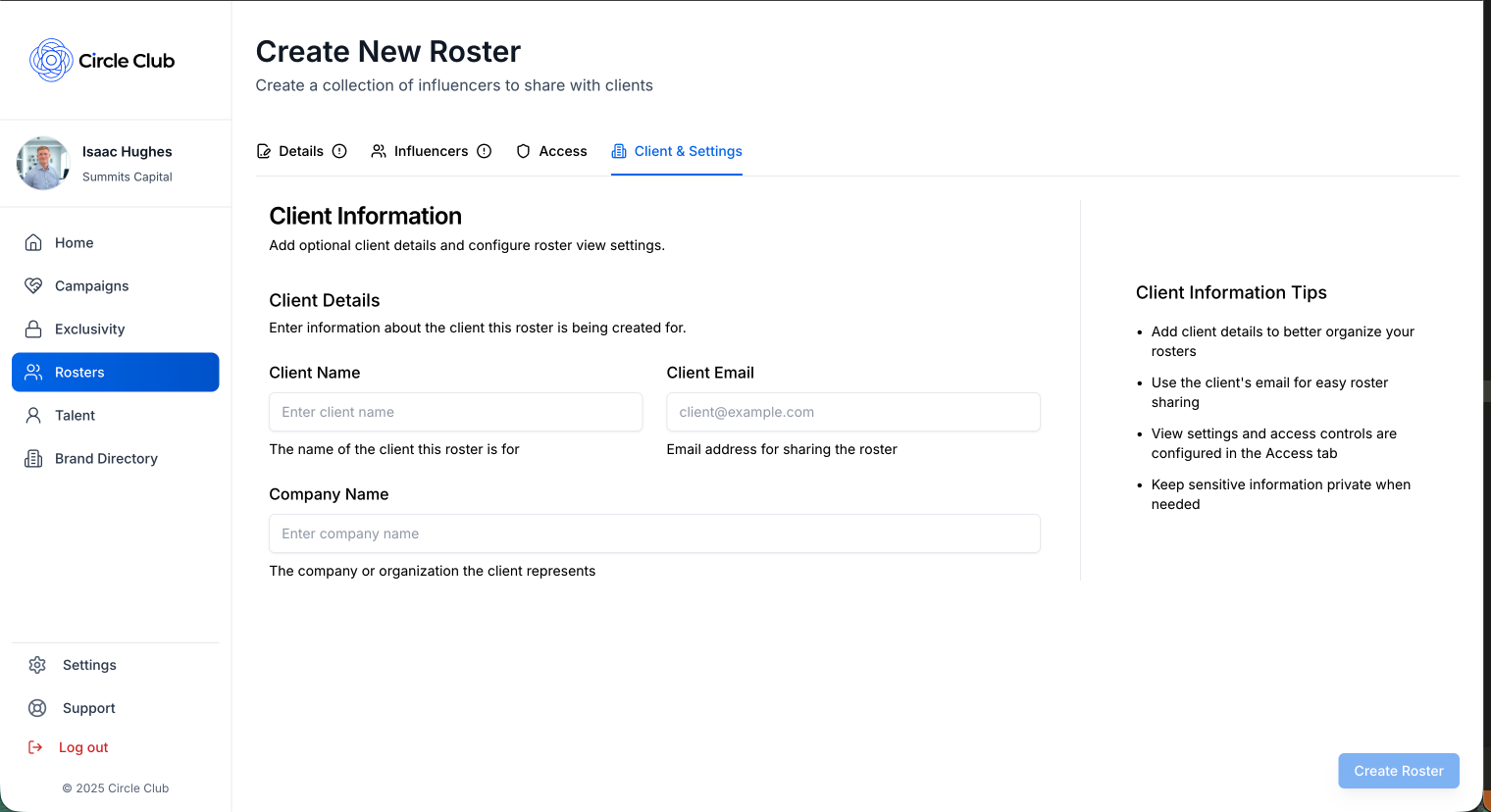 Configure client details