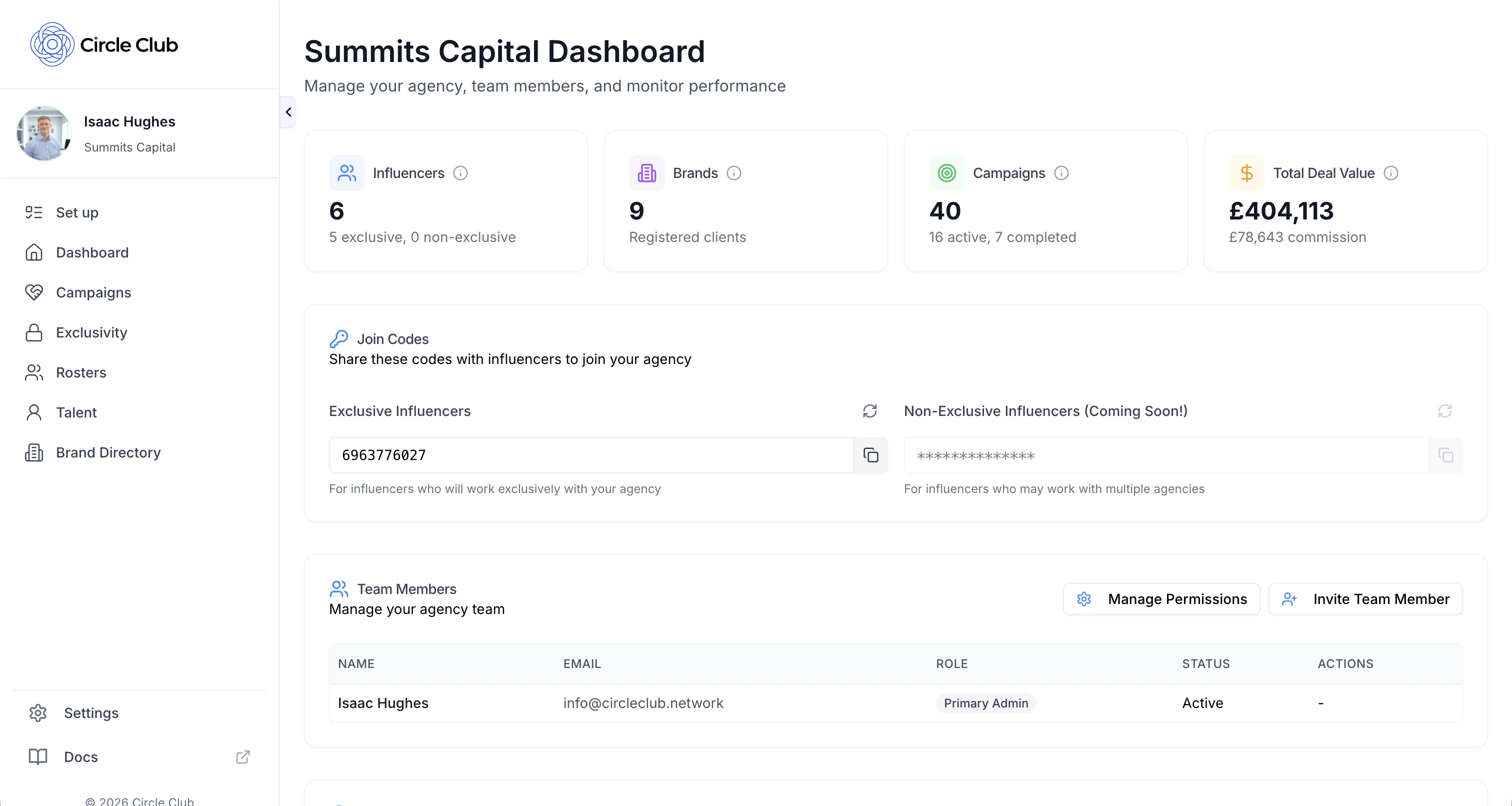 Screenshot of the Agency Settings Page