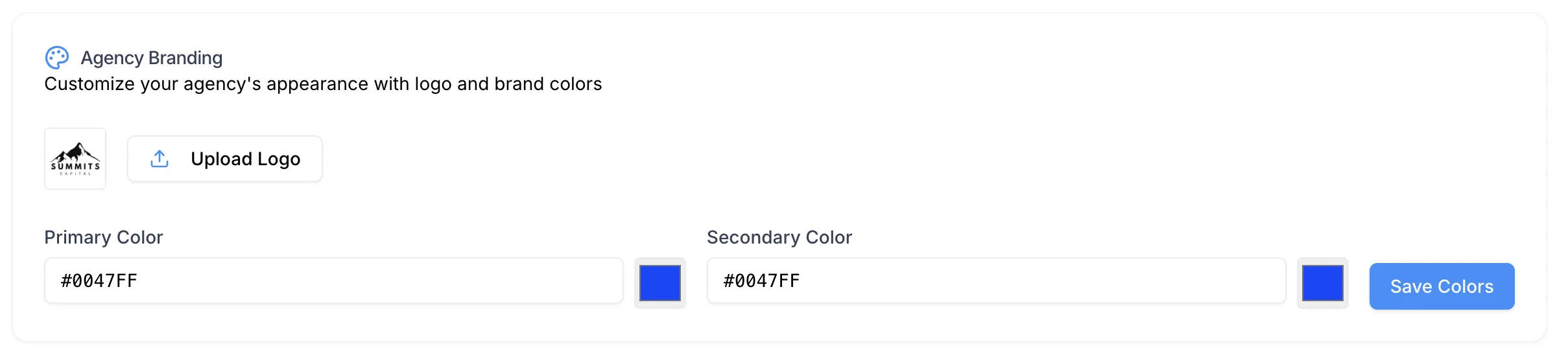 Screenshot of the branding section